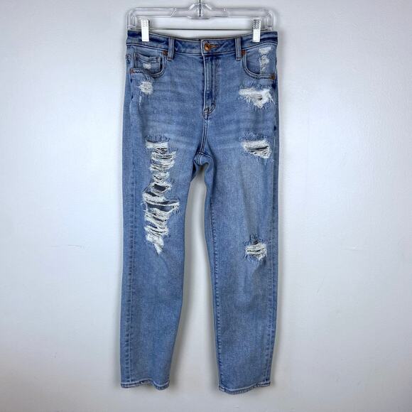American Eagle Outfitters Denim - American Eagle Mom Jeans Distressed Medium Wash High Rise Stretch Size 4 Regular